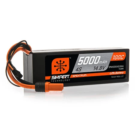Spektrum 5000mAh 4S 14.8V 100C Smart LiPo Hardcase; IC5 1 Spektrum 5000mAh 4S 14.8V 100C Smart LiPo Hardcase; IC5